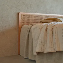 Tikamoon Kopfteil aus Rattan für Bett mit 160 cm Schlafzimmer Doppelbett Massivholz