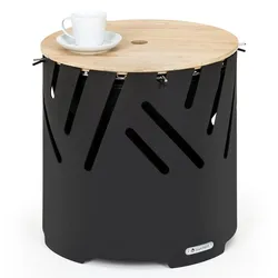 Blumfeldt Crown 3-in-1 Feuerschale Ø 46 cm wasser- und frostfest Grillplatte Grillrost Bambusplatte Schwarz