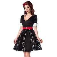 BELSIRA A-Linien-Kleid 50er Jahre Pin Up Rockabilly Kleid Jersey Retrokleid Godet-Minikleid rot|schwarz 2XL