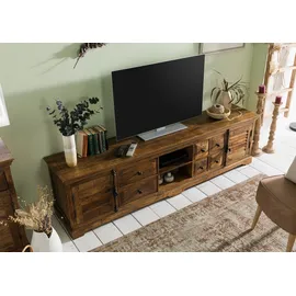 Massivmoebel24 Rodez TV-Lowboard 220x45x60 cm Dunkelbraun Geölt Holz, Metall, Massivholz