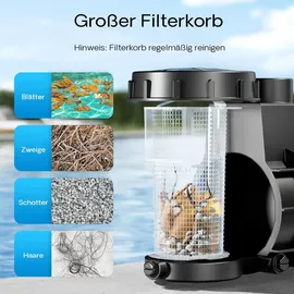 Wiltec Poolpumpe schwarz 13000 l/h 550 W