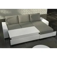 Wohnlandschaft Ecksofa   Bettfunktion Couch Leder Textil Sofas Schlaf Sofa - Weiß/Hellgrau