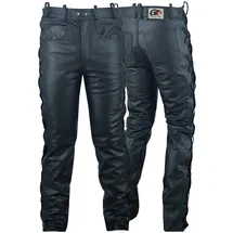 German Wear Lederhose lederjeans bikerjeans Büffelleder seitlich geschnürt Schwarz, Größe:50