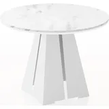 WFL GROUP Runder Ausziehbarer Esstisch mit Weißem Metallgestell - Moderner Industrieller Tisch für in Weißer Marmoroptik Esszimmer oder Küche - 100 cm bi... - Weiß