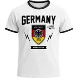 Herren WM-Shirt 2026 Deutschland Flagge Wappen Germany Retro Trikot-Look Weiss-schwarz XXL - XXL