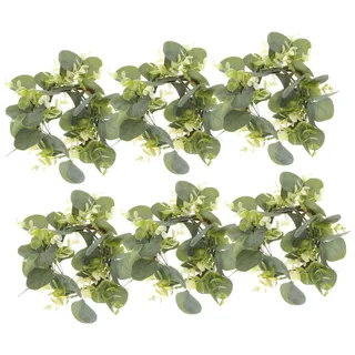 6St Kerzenring aus künstlichen Blumen kerzenring für stabkerzen grüner Eukalyptuskranz Kegelkerzenhalter Spitzkerzen gefälschter Eukalyptus Kerzenringe Kränze Mini