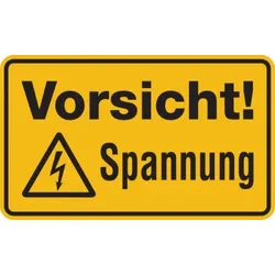Warnschild, Vorsicht! Spannung - 70x30x1.5 mm Kunststoff