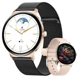 LIGE Smartwatch Damen,1.43" HD AMOLED Smartwatch mit Telefonfunktion,Fitnessuhr,Schwarzes Glänzendes Gold Sportuhr mit 120+ Sportmodi,Schlaftracking,IP68 wasserdicht für iOS/Android