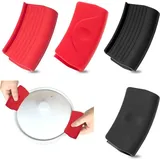 Sollbry - Hot Handle Holder Silikon-Topfgriffe Anti-Verbrühungs-Hilfsgriff für Bratpfannen 2 Paar Schwarz Rot