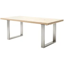 MCA Furniture Kulissen-Esstisch MCA FURNITURE "Dayton Esstisch Kufentisch", braun (eiche bianco, edelstahl gebürstet, eiche bianco geölt), B:200cm H:77cm T:100cm, Eiche Bianco geölt, Holz, Massivholz, aufgedoppelt, Tische, Ausziehbarer Esstisch Holz-Esstische,