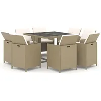 vidaXL 9-tlg. Garten-Essgruppe mit Kissen Poly Rattan Beige