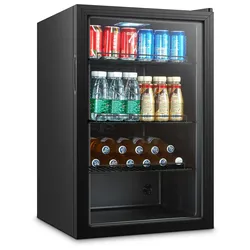 Barkühlschrank GAUKLER für 161 Dosen (330ml) | 1x Glastür + LED | 115 Liter, HxBxT 84,7x54x53,9cm | +3/+10°C | Schwarz + CHEFGASTRO Geschirrtuch