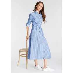 Blusenkleid, festliche Anlässe, lang, klassisch und seriös, aus Baumwolle, Gr. 46 - N-Gr, blau-weiß, , 10021810-46 N-Gr