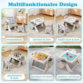 Fantask Kindersitzgruppe 6-in-1 mit Tisch und Stühlen 3-stufig höhenverstellbar grau/beige