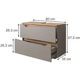 Vicco Waschbeckenunterschrank Marelle 2 Schubladen 80 x 57,5 x 35 cm Grau