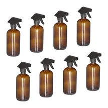 Relaxdays Sprühflasche Glas, 8er Set, 500 ml, Nebel & Strahl, Spritzflasche für Haarpflege, Reinigung & Pflanzen, braun