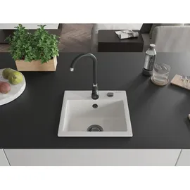 Mexen Milo 1-Becken-Granit-Spüle 435 x 410 mm, Weiß, Siphon Schwarz - 6505441000-20-B - Weiß