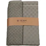 Ross 2er Pack Zwirn Halbleinen Geschirrtücher, 908, 1x Geschirrtuch 50x70 cm + 1x Küchenfrottiertuch 50x50 cm + flanell - braun