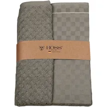 Ross 2er Pack Zwirn Halbleinen Geschirrtücher, 908, 1x Geschirrtuch 50x70 cm + 1x Küchenfrottiertuch 50x50 cm + flanell - braun