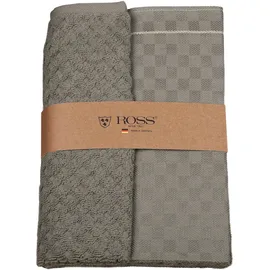 Ross 2er Pack Zwirn Halbleinen Geschirrtücher, 908, 1x Geschirrtuch 50x70 cm + 1x Küchenfrottiertuch 50x50 cm + flanell - braun