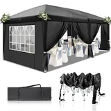 BreezTerra Pavillon 3x6 m,Faltpavillon Wasserdicht Windfest UV 50+ Sonnenschutz, mit 6 Seitenwände,4 Fenster,Höhenverstellbare, Stabil Gartenzelt Partyzelt für Garten, Party, Terrasse,Schwarz