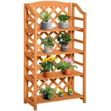 Outsunny Faltbares Blumenregal Blumenregal Topfhalter Pflanzenständer - 4 Ebenen mit verstellbaren Latten - Rankgitter Rückwand - Vorgeöltes Tannenholz für Drinnen Balkon Garten Terrasse