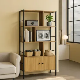 Relaxdays Bücherregal mit Unterschrank 154,5 x 74 x 30 cm Braun/Schwarz