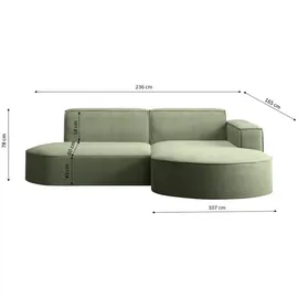 kaiser möbel Ecksofa Designer MODENA STUDIO stoff Dicker cord Poso Hellgrün Rechts