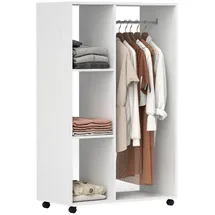 Homcom Kleiderschrank auf Rollen, mobile Garderobe, 1 Kleiderstange, 3 Regale, Garderobenschrank, Rollbarer Kleiderständer für Flur, Schlafzimmer, 80 x 40 x