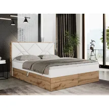 MKS Meble Boxspringbett 160x200 mit Bettkasten, Polsterbett 160x200 mit Matratze H3, Boxspringbett 160x200 mit Kopfteil, Boxspringbett mit Massivholz - Gunar... - Weiß