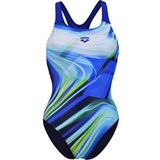 Arena Damen Schwimmanzug WOMEN'S VISUAL WAVES SWIM, NAVY-NEON BLUE MULTI-NEON BLUE, 42