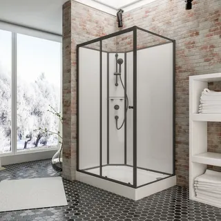 Schulte Ibiza Komplettdusche links 120 x 90 cm schwarz/weiß Sicherheitsglas Duschwanne