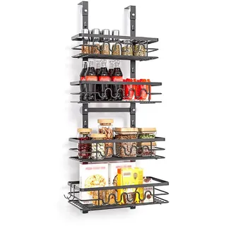 Zstar Tür HäNgeorganizer Metall Regal TüRregal Zum EinhäNgen Organizer Für Die Tür KüChenregal HäNgend GewüRzregal KüChe Organizer Badregal Ohne Bohren 4 KöRben, Schwarz