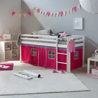 Homestyle4u Hochbett 90 x 200 cm Kiefer massiv lackiert weiß pink