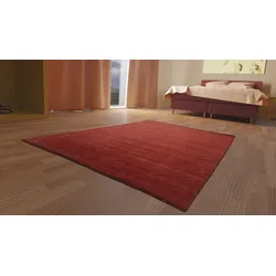 Wollteppich MORGENLAND "GABBEH FEIN UNI", rot, B:40cm H:18mm L:60cm, Wolle, Teppiche, reine Schurwolle, uni, Wohnzimmer