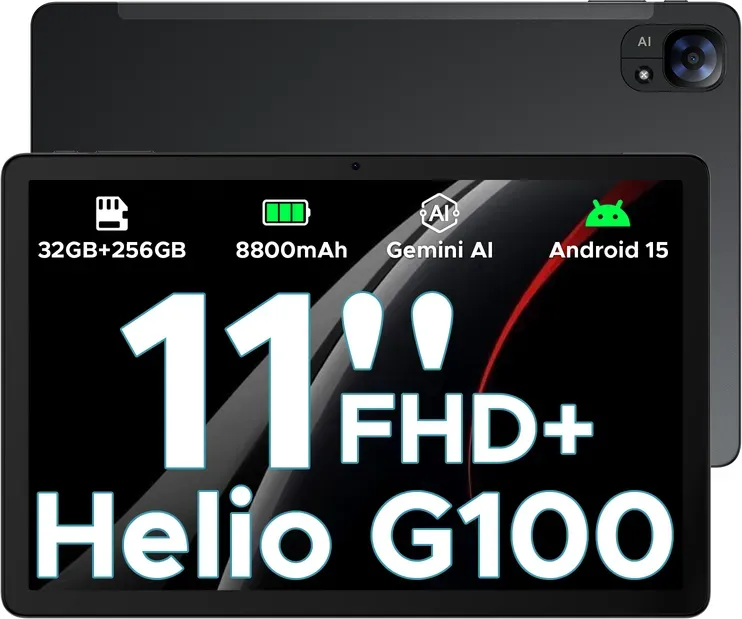 DOOGEE Tab E3 Android 15 AI Tablet, 32 GB + 256 GB RAM/2 TB, 11 Zoll FHD+ & 90 Hz, Helio G100 Gemini AI Gaming Tablet, 8800 mAh Akku, 7,5 mm Ultra‐flache Metallgehäuse, Dual‐SIM‐Slots, 5G, WLAN, GPS, Bluetooth 5.2, Gesichts‐ID, Schwarz