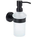 SOSmart24 JUST BLACK - Seifenspender kleben statt bohren, aus Glas mit Pumpflasche, hängend, Edelstahl schwarz, Wandbefestigung, Badezimmer