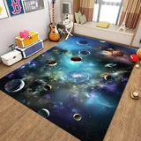 Teppich Wohnzimmer Schlafzimmer Kurzflor 140x200 cm Universum Galaxie Planeten Teppiche Waschbar einfache Pflege Weich rutschfest Vintage Teppich Orientalischer Teppich, Esszimmer und Kinderzimmer