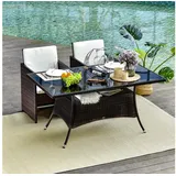 CHICFURN Gartentisch Esstisch Polyrattan 150x85x74 cm Glastisch (Packung, 1-St., Mit Sicherheitsglas, in Braun und Schwarz), Für Garten und Terrasse