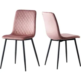 mcc direct - Esszimmerstühle lexi im 4er Set, mit Samtbezug - Metallbeinen, Designstuhl, Rosa