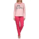 normann Langer Pyjama Schlafanzug Eulen-Motiv Rosa 40-42