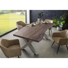 MASSIVMOEBEL24.DE Baumtisch Akazie 220 x 77 x 100 cm grau lackiert