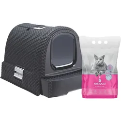 CURVER Katzentoilette grau  + ARISTOCAT Silikatstreu für Katzen 3,8 l