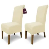 SCHEFFLER-Home 2X Stuhlhussen Stretch Emma/elastische Stuhlhussen 2er Set Natur/Stuhlhussen Baumwolle als Stuhlabdeckung/Stuhlhussen Schwingstühle/Stuhl Hussen Stretch als Stuhlüberzug