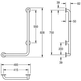 KWC AR Winkelgriff, CONTINA, Edelstahl, Winkel 90 Grad, Ausf. li, 493x828x82 mm