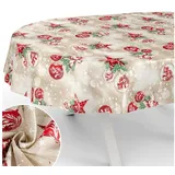 ANRO Tischdecke abwaschbar mit Motiv schmutzabweisend Stoff-Wachstuch 2.0 (Einzelstück 1-tlg), auch als Gartentischdecke - mit Schutzschicht beige Oval | 140 cm x 240 cm x 0.3 mm