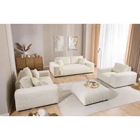 s-style möbel Mollis - Polstergarnitur 3+2+1 aus Plüschcord mit schöner Sitzkomfort - 2 Jahre Gewährleistung - mind. 14 Tage Rückgaberecht - Beige
