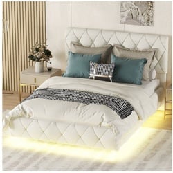 REDOM Polsterbett Bett Gästebett Doppelbett (Schwebebetten mit Lichtleisten, 140 x 200 cm), ohne Matratze beige