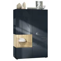Vladon Vitrine, Eiche, 91.5x136.5x37 cm, Wohnzimmer, Wohnwände, Vitrinenschränke