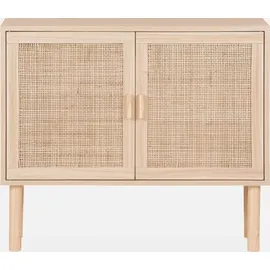 sweeek Aufbewahrungsschrank mit Rohrgeflecht und Holzeffekt 2 Türen 80 cm - sweeek